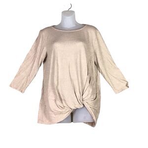 Gibsonlook Women’s Size L Beige 3/4 Sleeve Knotted Front  Top Rayon Blend